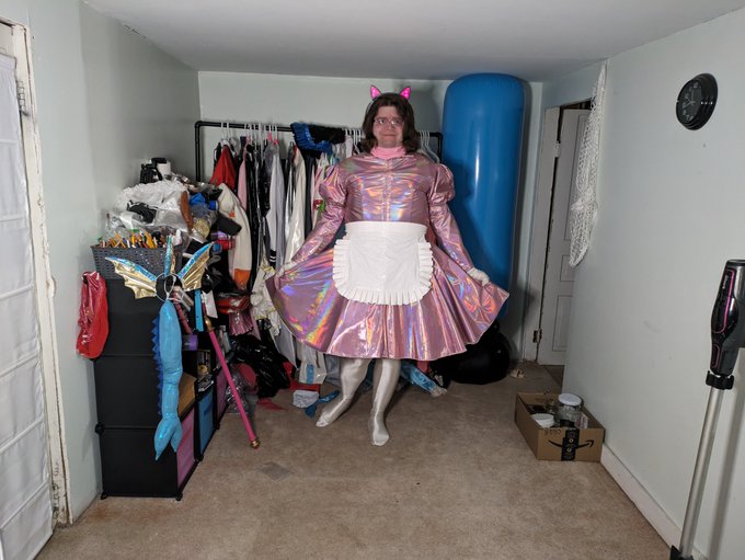 Spent my eve as a sparkly maid-o magical girl, the holographic fabric might not be pvc, but it's still