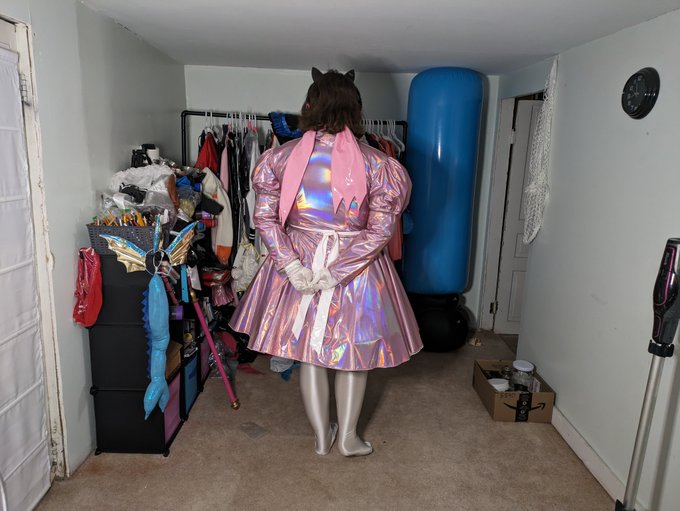 Spent my eve as a sparkly maid-o magical girl, the holographic fabric might not be pvc, but it's still