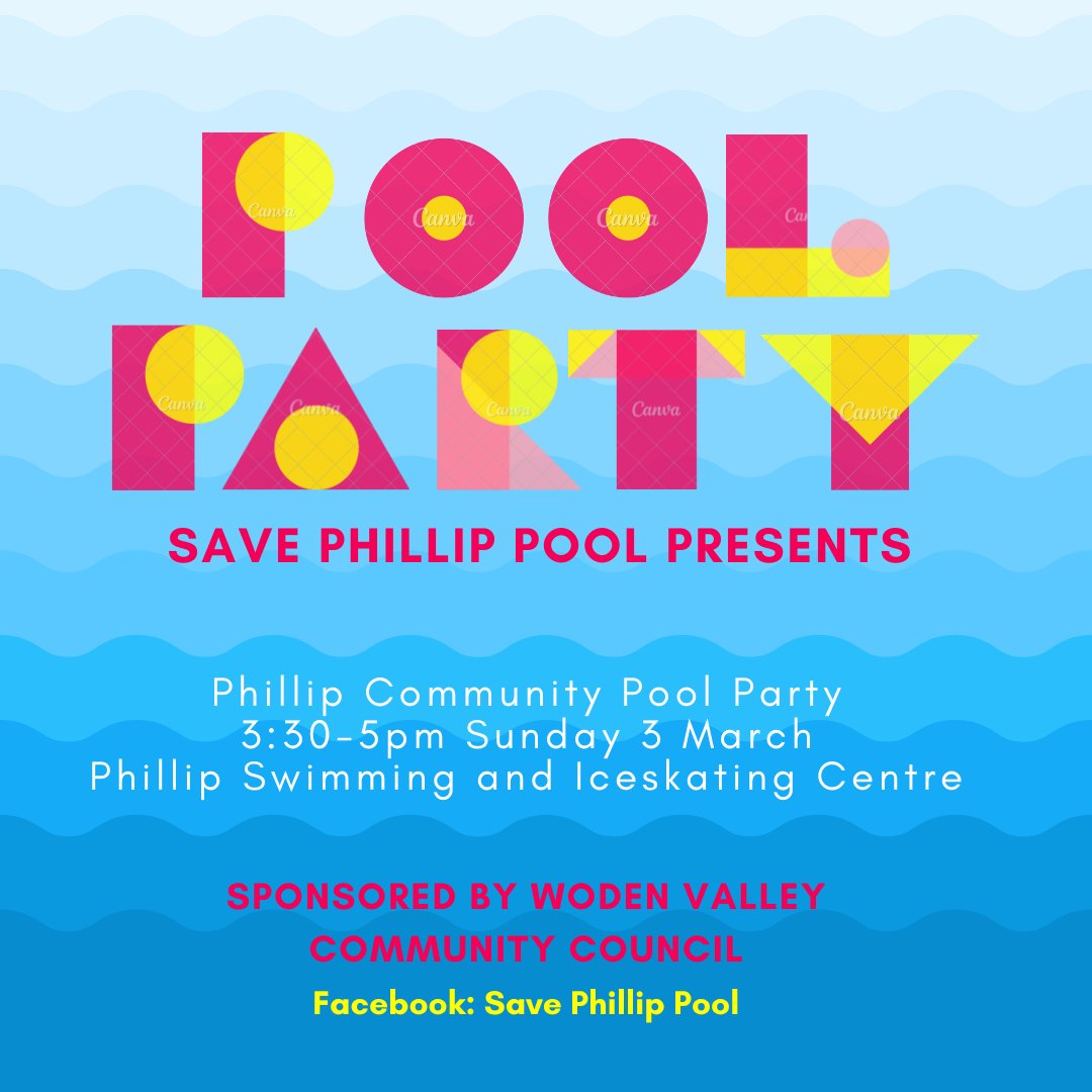 🏊‍♀️Phillip Pool Party - 3 March 2024🤽‍♀️
Join locals for a free bbq on the grassy area of our favourite pool.
Phillip Pool has a great outdoor 50m pool and childrens pools that support the social and physical health of our community.
Come along and have some fun 🙂
