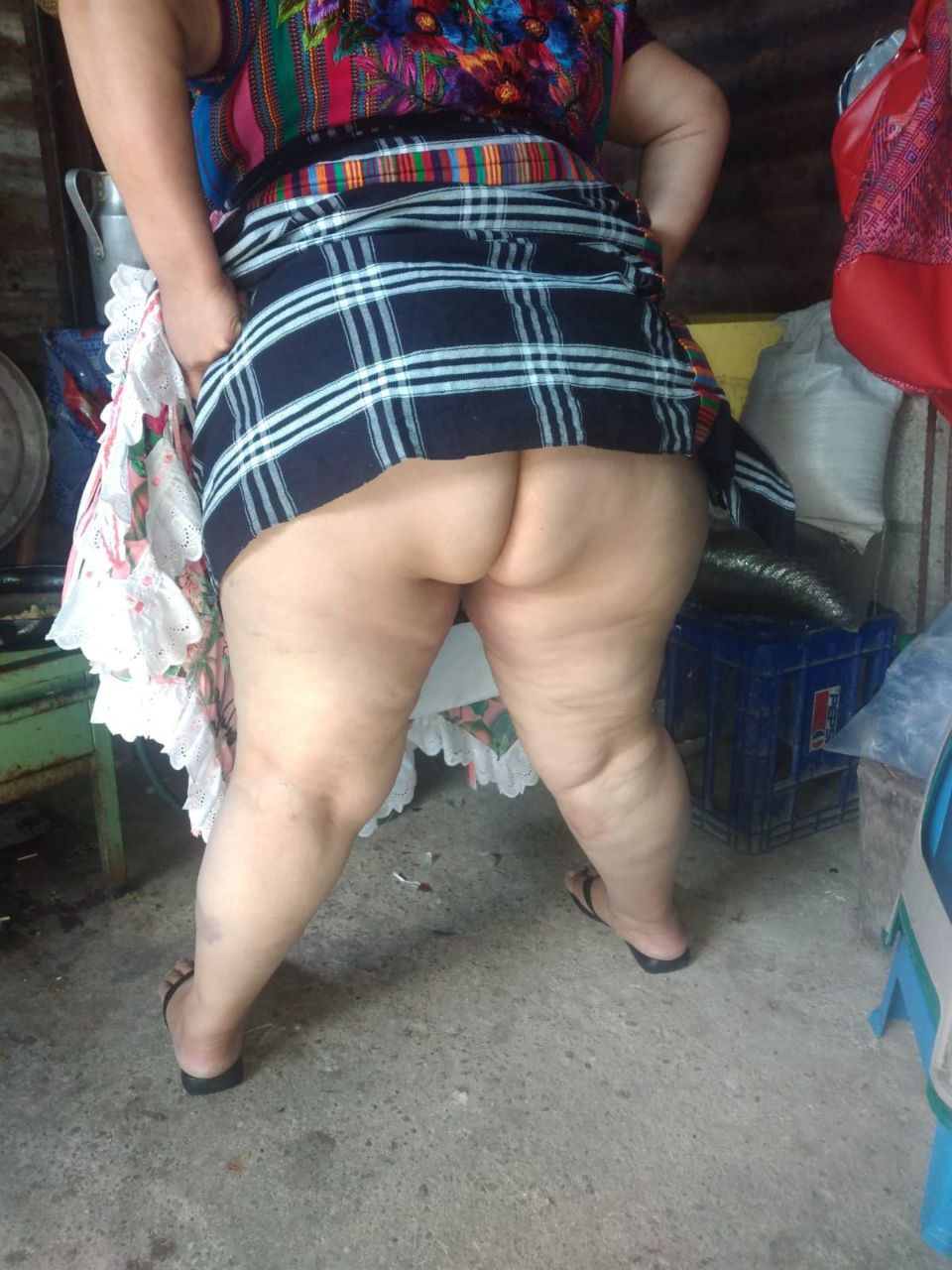 A chapina in a bold swimsuit