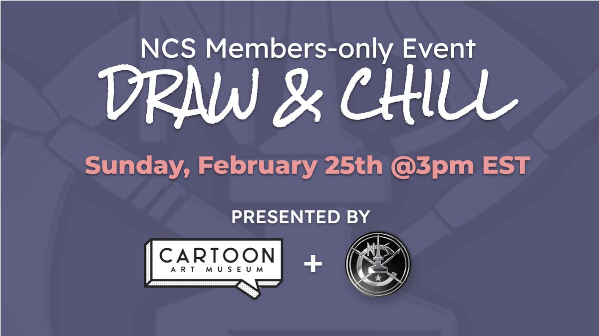 NCS Members - you're invited to come socialize--and do a little drawing!-- with fellow NCS members as we kick into spring:
NCS Member Draw and Chill co-hosted by the Cartoon Arts Museum on Sunday, February 25th, 2024 @3pm EST
Bring your drawing tools and good spirits!