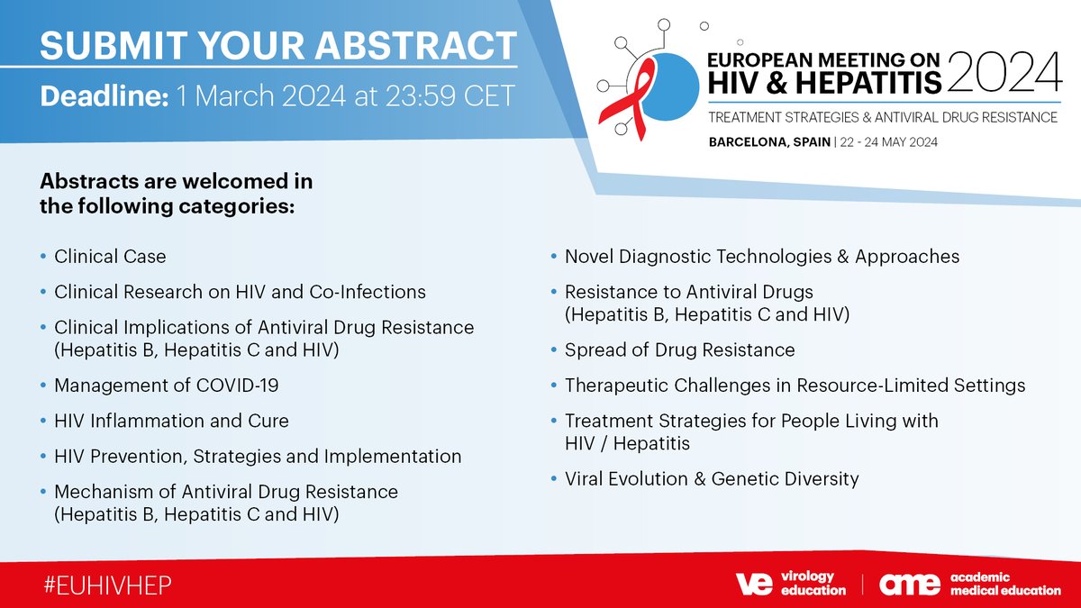 EuroTEST is an official endorser of the European Meeting on HIV &amp; Hepatitis that takes place 22-24 May 2024 in Barcelona.
Expand your knowledge on the latest treatment strategies and public health aspects of #HIV, #HBV, &amp; #HCV throughout Europe!
academicmedicaleducation.com/meeting/europe…
#EUHIVHEP
