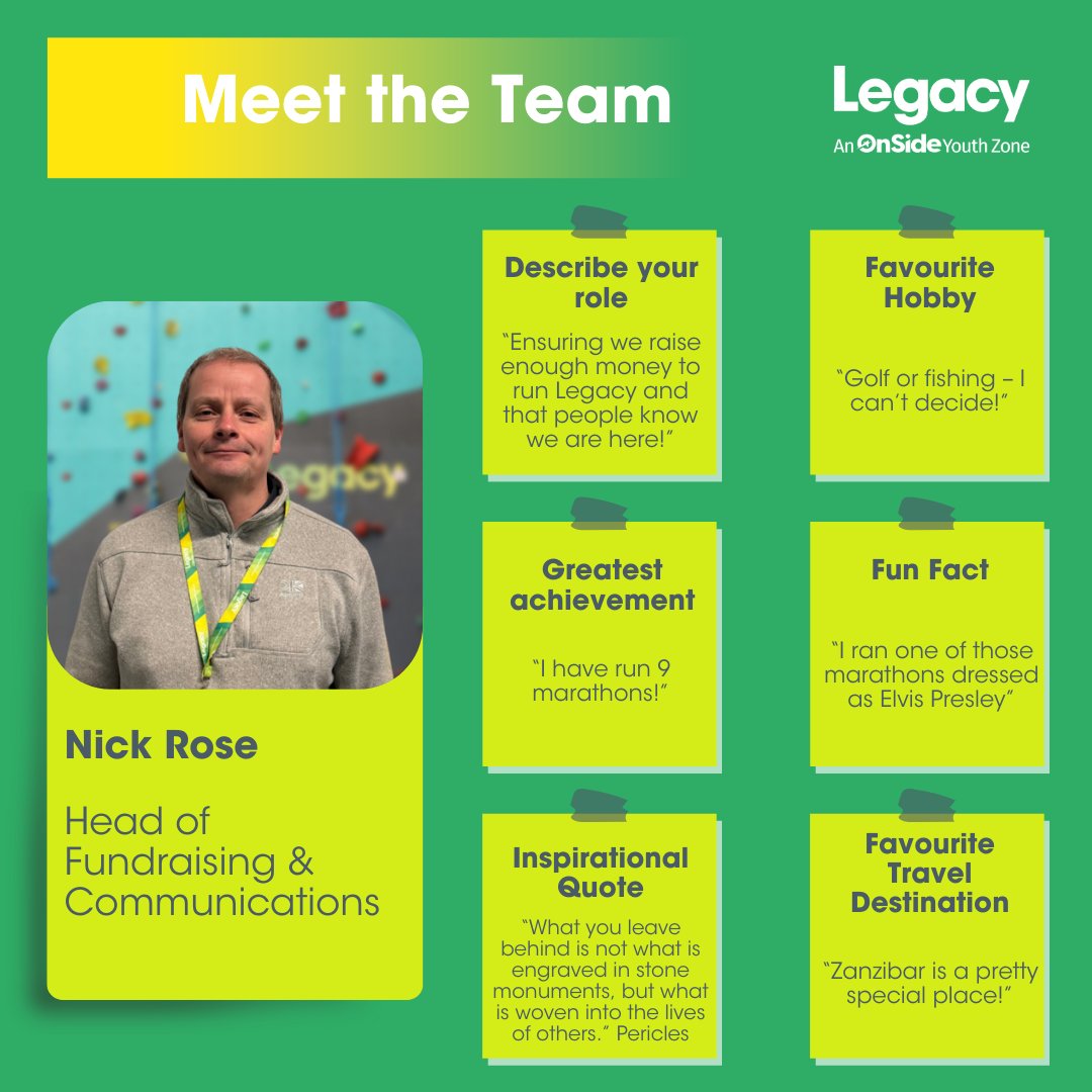 LegacyYZ's tweet photo. This Month's Meet The Team, we are meeting Nick Rose, Head of Fundraising and Communications at Legacy Youth Zone! 

Make sure you say hi if you see him in the youth zone! 

#MeetTheTeam #LegacyTeam #LegacyYZ #YouthZone #LegacyYouthZone #Croydon #FundraisingTeam https://t.co/ULr1SADcy8