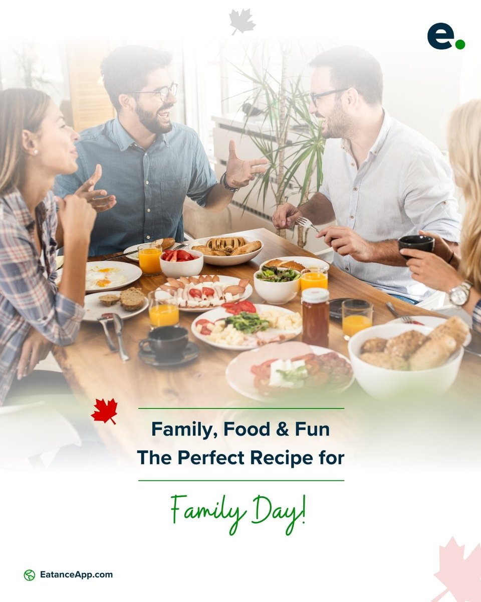 Eatance_app's tweet photo. Celebrate the spirit of #family on this #FamilyDay! Bring your loved ones together, share some laughs, and make unforgettable #memories. 🎉 Let the #Eatance team provide the perfect ingredients for a delightful family time. 

Happy Family Day, #Canada!

#FoodTech #FoodOrdering https://t.co/5bLeweZjAQ