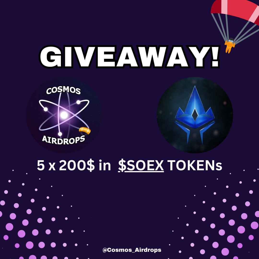 💸 GIVEAWAY 💸

1️⃣ Zostaw follow <a href="/Cosmos_Airdrops/">Cosmos Airdrops 🪂</a> <a href="/Play_SoE/">Shelter of Exiles</a>
2⃣ Like + RT
3⃣ Leave a comment

5 x 200$ in $SOEX Tokens 🚀🪂💸

*Tokens will be after listing in Q3 2024!