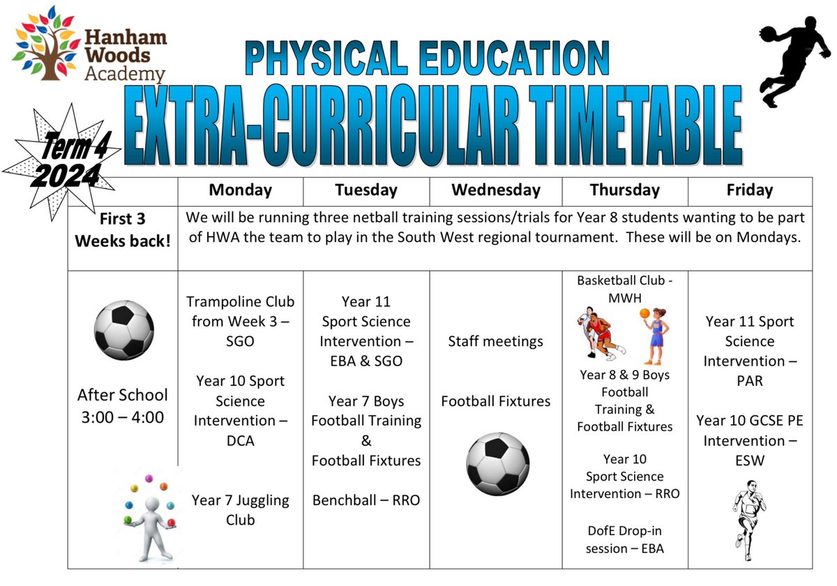 We’re excited to launch our new extracurricular timetable for Term 4! It’s going to be a busy term, so come along and join in! #getinvolved @HanhamWoods @Cabotfederation