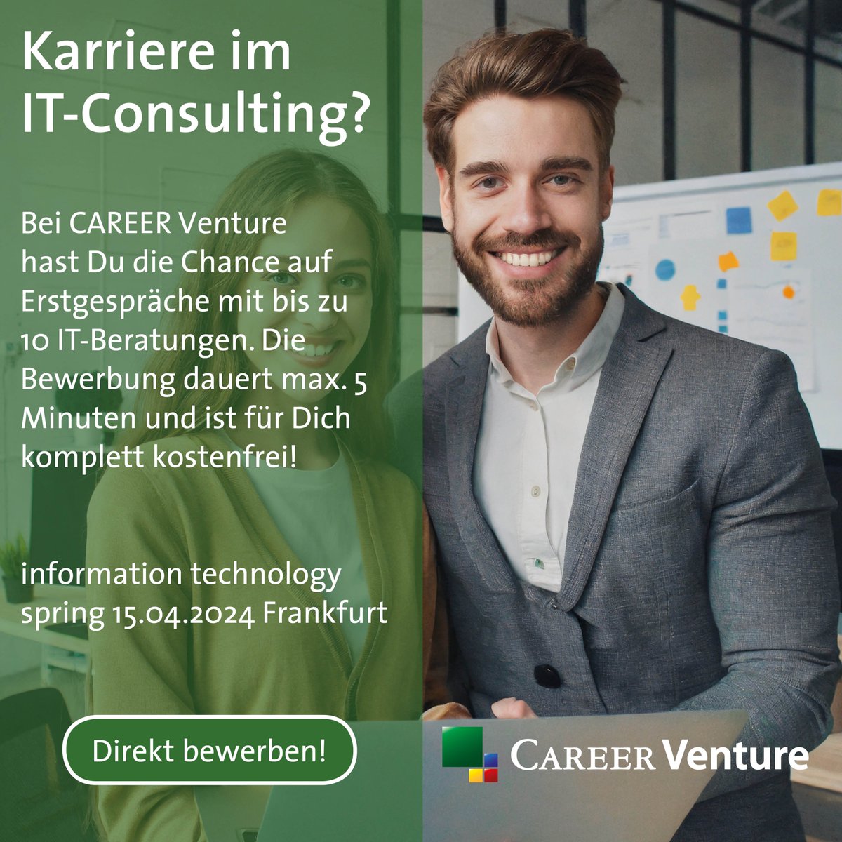 Persönliche Vorstellungsgespräche mit mehreren IT-Beratungen auf der CAREER Venture information technology spring führen. Kostenlose Teilnahme + Tagesverpflegung. Übernahme der Reisekosten.
Jetzt bewerben career-venture.de/termine/inform… #frankfurt #it #beratung #consulting #jobmesse #Job