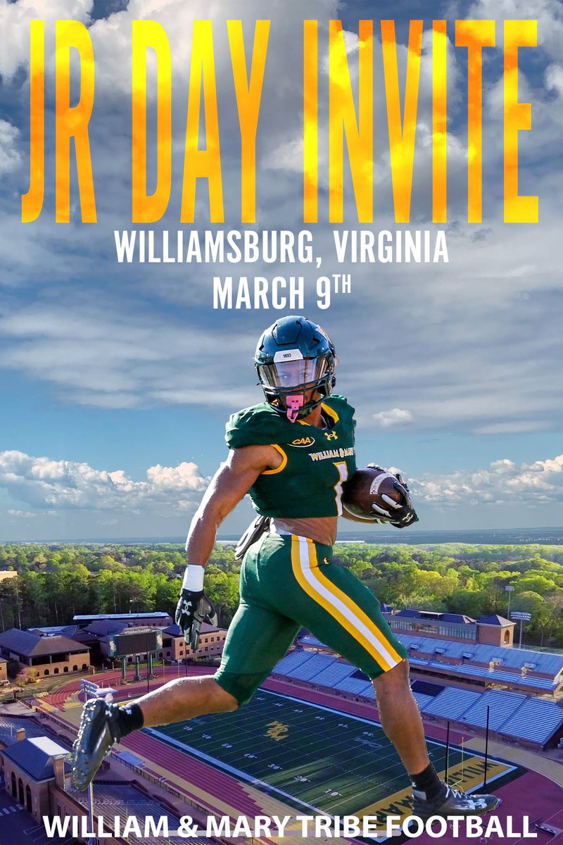 Thank you @CoachMLondonjr and William & Mary Football for the Junior Day Invite! 🔰🔰 #GoTribe #TribeFootball ———— @WMTribeFootball @CoachMikeLondon @CoachTedHefter @Coach_Armstrong @DLRunStoppers @CoachAcitelli
