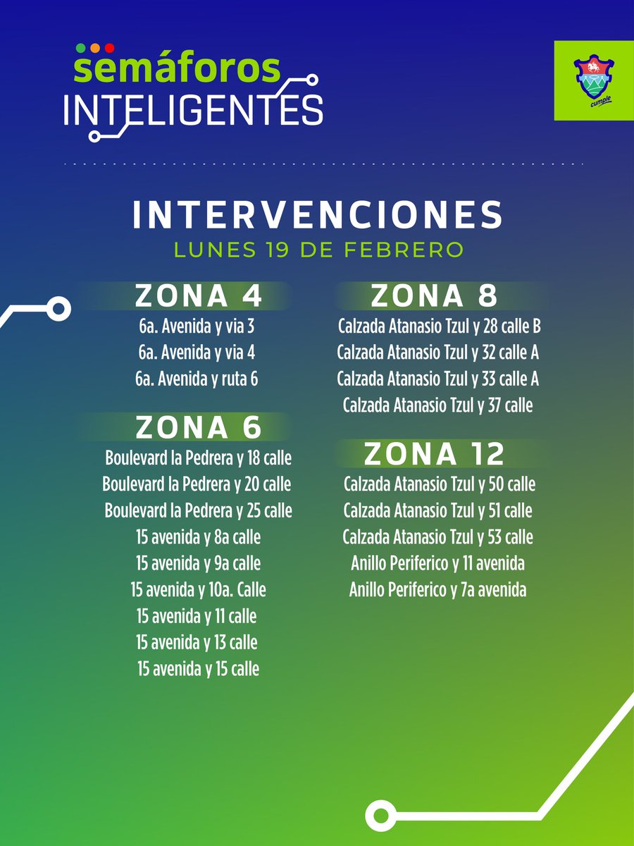 muniguate's tweet image. Esta noche los trabajos de #SemaforosInteligentes estarán activos en las zonas 4, 6, 8 y 12.