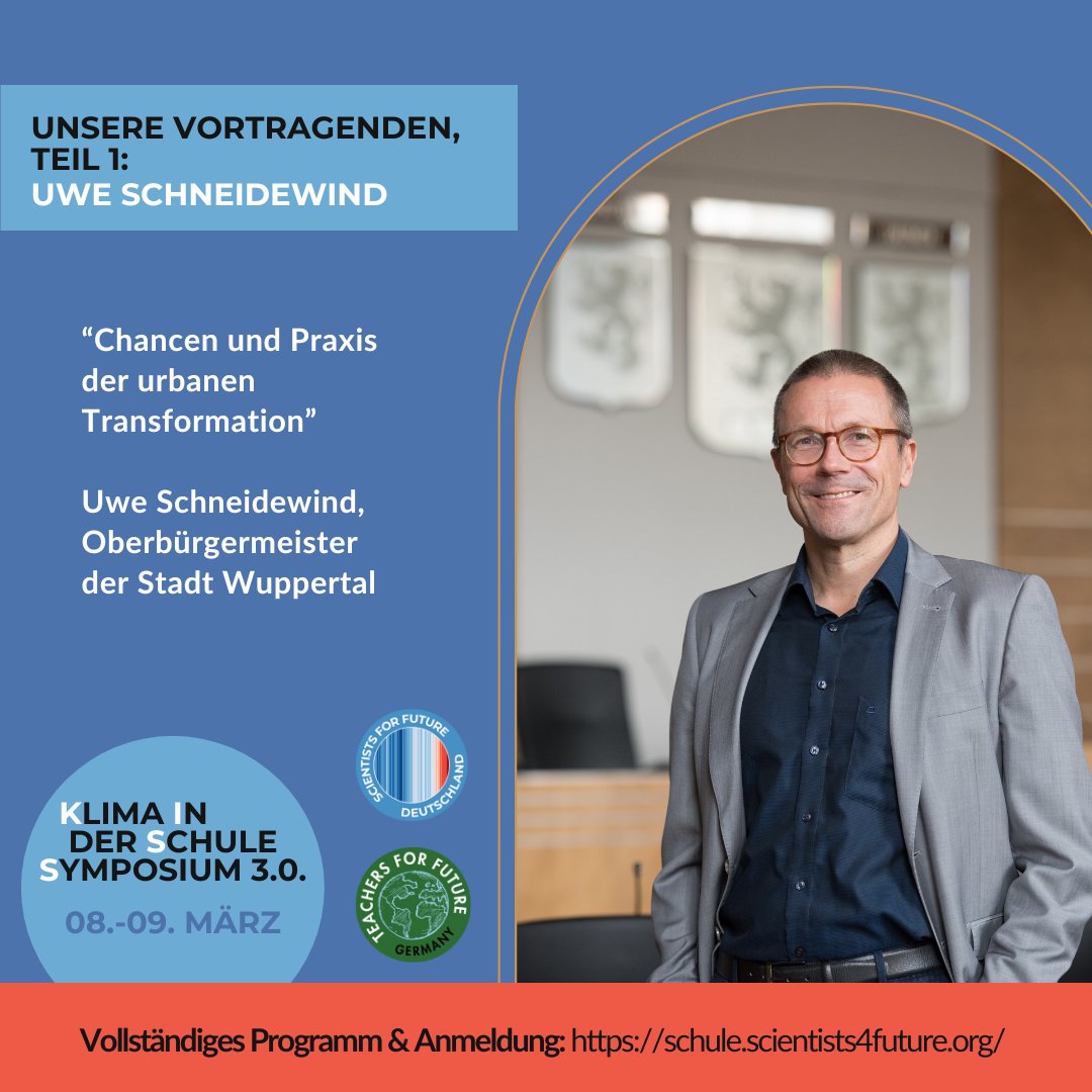Unsere KISS-Vortragenden, Teil 1: <a href="/UweSchneidewind/">Uwe Schneidewind</a> 

🔎 "Chancen und Praxis der urbanen Transformation"

🕞 Freitag, 08. März, 14:15 Uhr

Das gesamte Programm und die Anmeldung haben wir auf unserer Webseite (schule.scientists4future.org/kiss-2024/) zusammengestellt 🔥