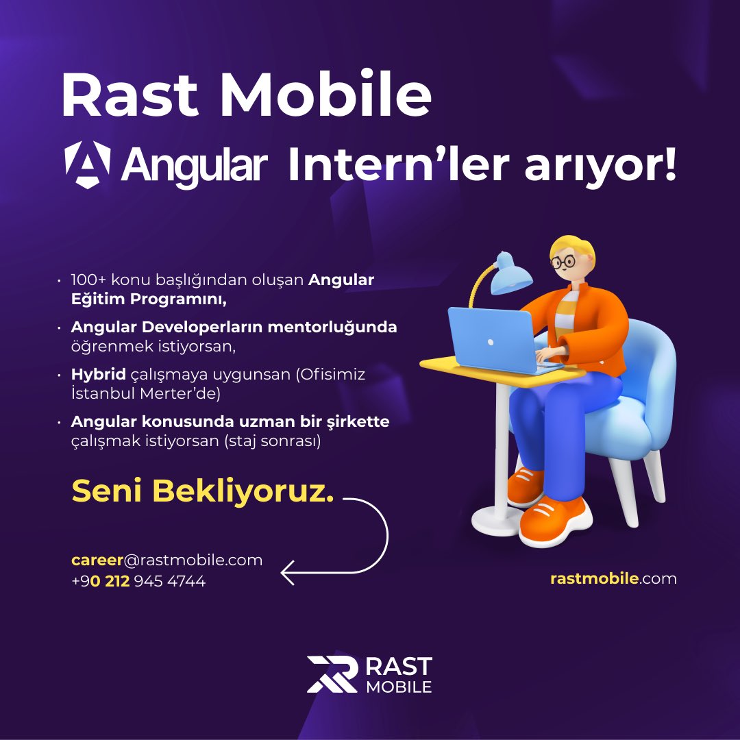 🔎Angular Intern’ler Arıyoruz! - Rast Mobile Intern Programı🚀 🚀Angular'la kariyerine yön ver! Angular Eğitim Programı sunan deneyimli mentorlar eşliğinde, İstanbul ofisimizde hibrit çalışma imkanı ile Angular Intern'ler arıyoruz! Başvuru ve detaylı bilgi için web sitemizi…