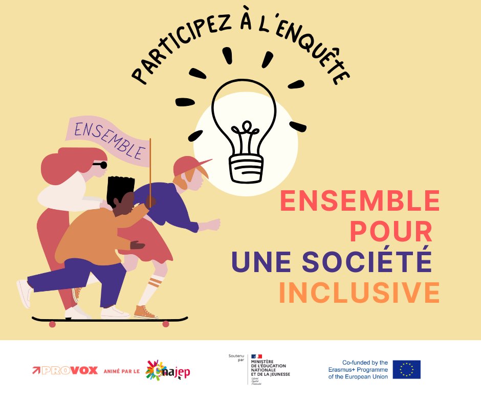 Participez au sondage de la nouvelle campagne #provox "Ensemble pour une société inclusive". Il s'inscrit dans le cadre de l'enquête européenne du Dialogue UE Jeunesse. Tous les jeunes français.e.s entre 13 et 30 ans sont invité.e.s à répondre.
provox.typeform.com/sondage