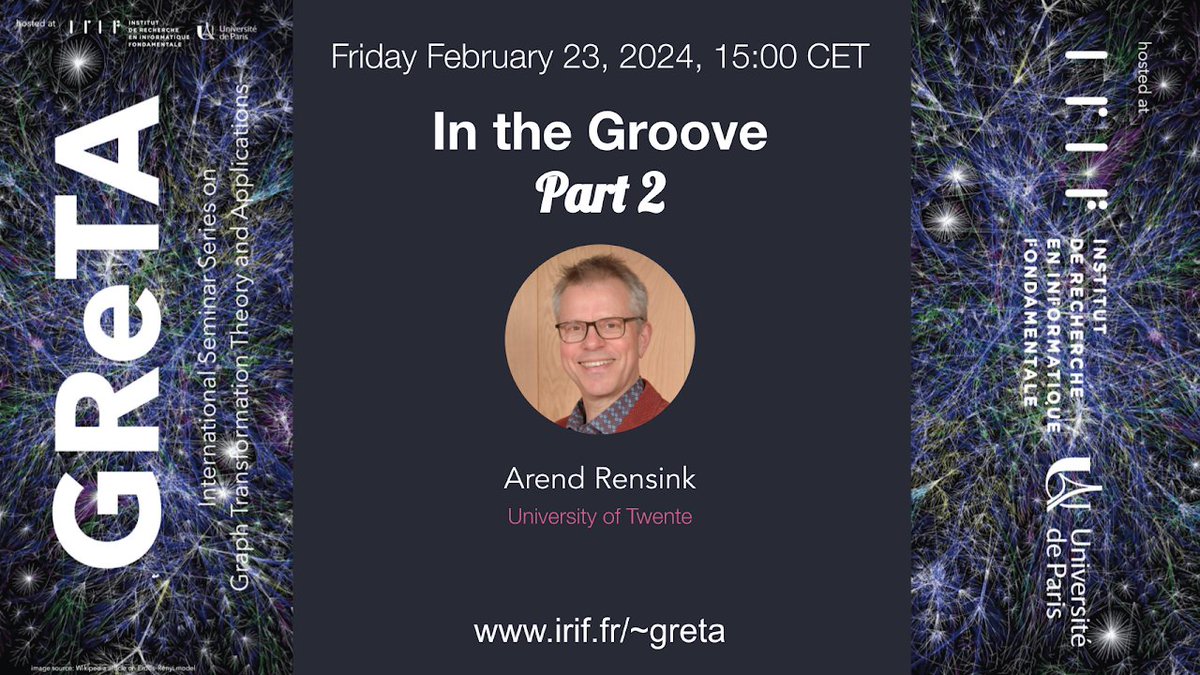 GReTA seminar, Friday, February 23, 2024, 15:00 CET: "In the Groove - Part 2" by A. Rensink

irif.fr/~greta/event/2…