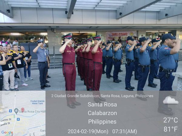 Starosa_Police's tweet photo. On February 19, 2024 at about 7:30 AM, personnel of Santa Rosa City Police Station, led by PLTCOL DWIGHT F FONTE JR, ACOP, attended the Traditional Monday Flag Raising Ceremony, held at Santa Rosa City Hall, Brgy. Tagapo, Santa Rosa City Laguna. https://t.co/ZM60sq2VMP