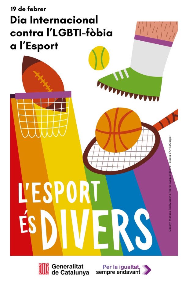 📌Dia Intenacional contra l’LGBTI-Fòbia a l’Esport ⚽️🏀🥎🏳️‍🌈

👉Defensem el dret de totes les persones a fer pràctica esportiva sense discriminació

👉Denuncia qualsevol mena d’agressió, desigualtat o incitació a la violència cap aquest col·lectiu, dins i fora dels terrenys de joc