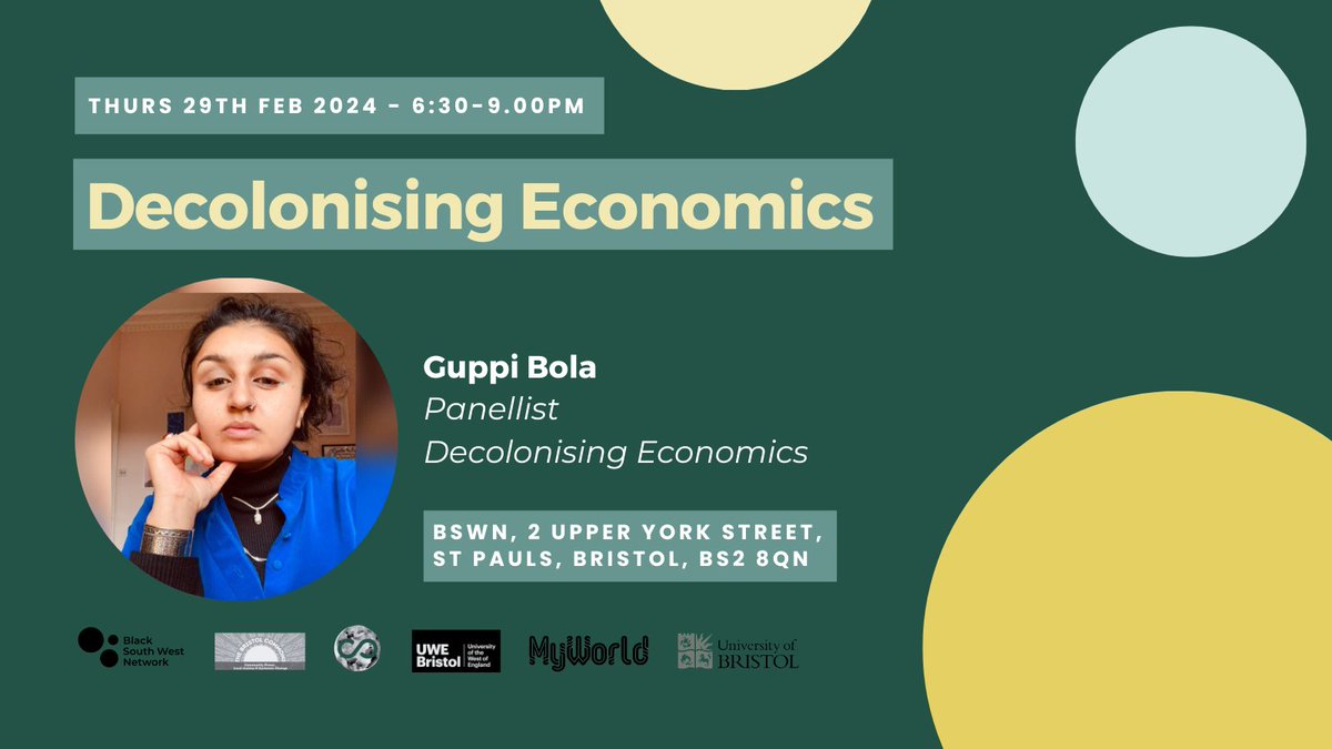 Join us & @DecolonisingE! Guppi Bola, a senior consultant with 15+ years in economics, health, & climate issues, will join our panel. She uses her strategic thinking to focus on the root causes of social inequality & ill health. Interested? Sign up ➡️ ow.ly/z6XH50QyeY0'