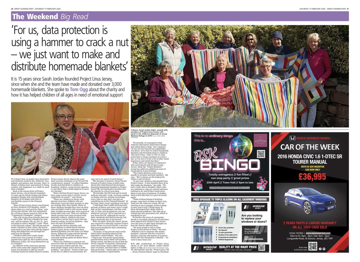 In this weekends JEP there was a write up about ‘Project Linus’ the charity I #knit #blankets for (for children in need of a hug) … have a read 🥰#knitting #knittedblankets #jerseyci