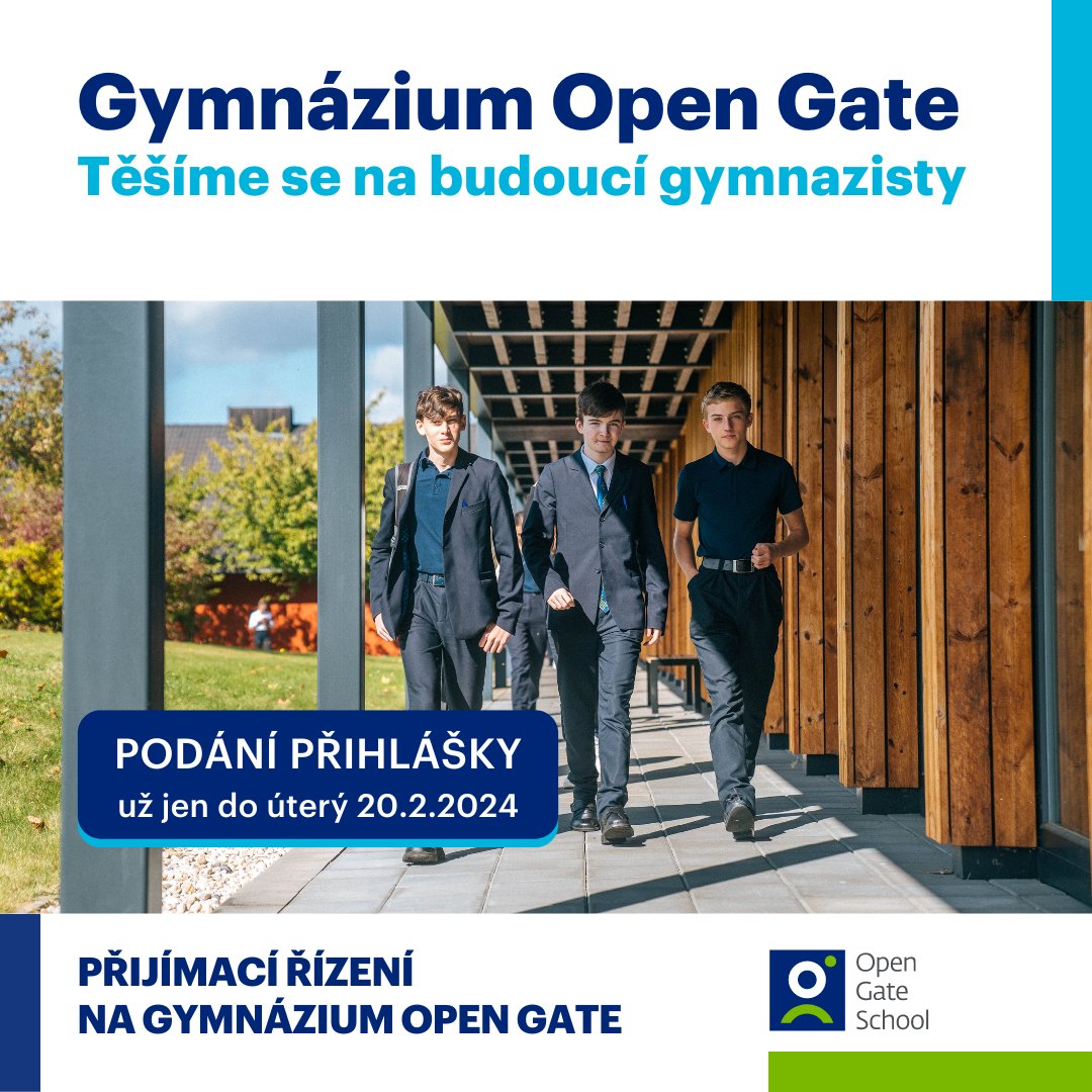 Už 20. února končí možnost přihlásit se na osmileté gymnázium Open Gate. Tak to nepromeškejte! ⏱️

Přihlásit se ještě stihnete elektronicky v systému DIPSY, osobně na sekretariátu školy nebo když pošlete přihlášku přes datovou schránku. ✉️

#jsmeopengate
