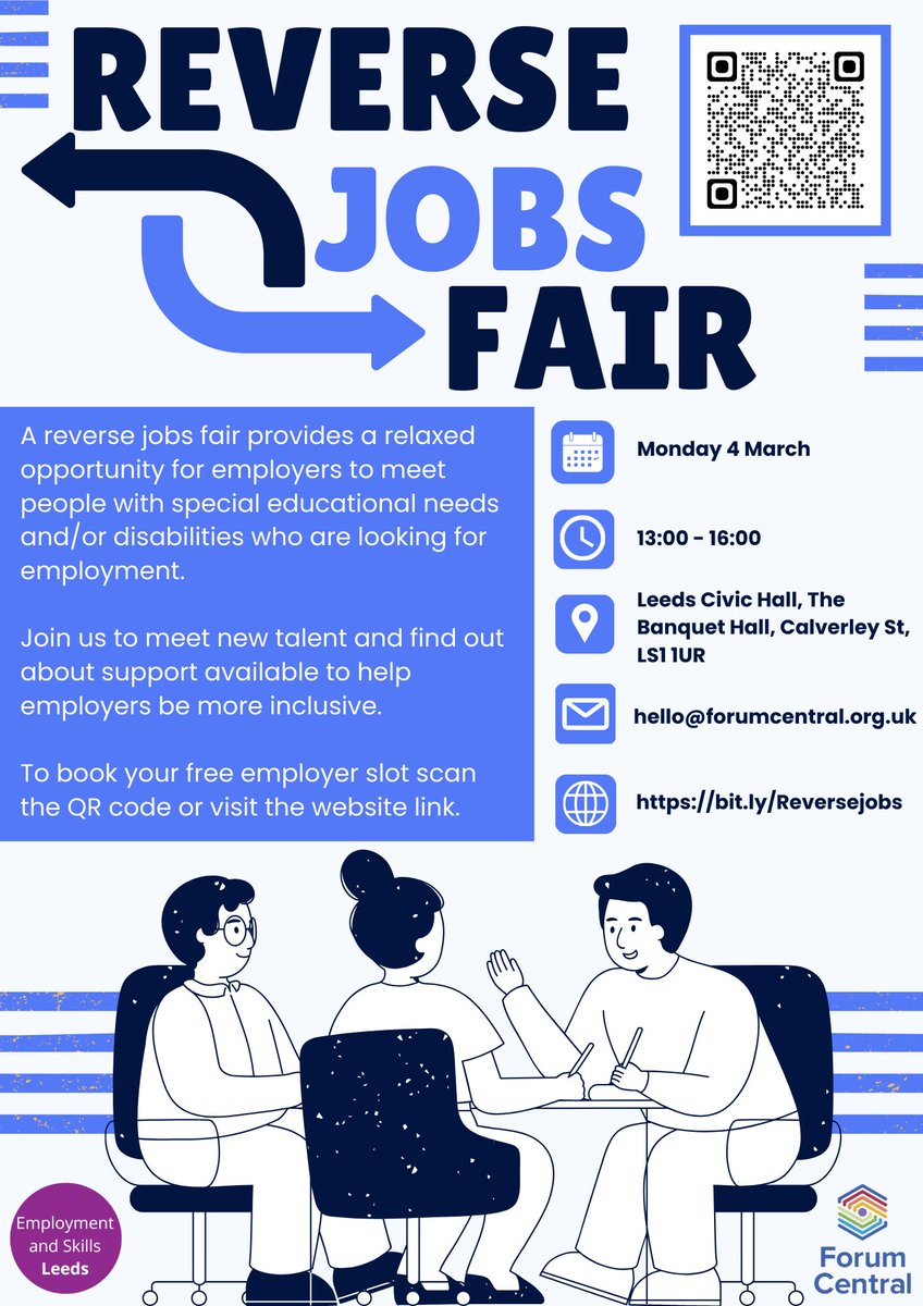 get in touch with @MyForumCentral if you want to book your free employer slot 😊#InLeedsPeopleMatter #LeedsCharity #ReverseJobFair