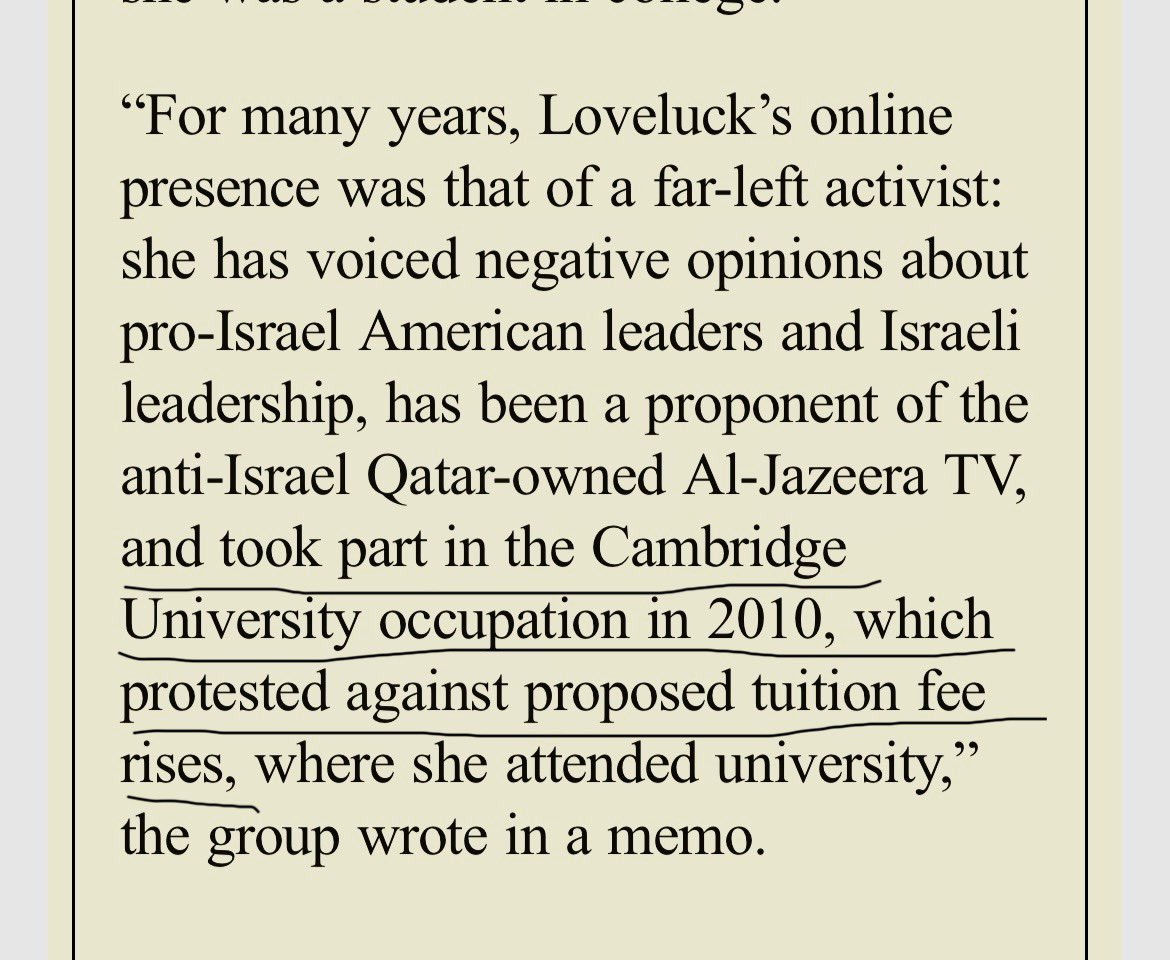 The absurdity of this in the dossier on @leloveluck published in @semafor , “protested .. tuition fee rises”. From a D.C. firm described as having “close ties” to the White House, just illuminates the attempts to constrain coverage of the Israel-Gaza war. semafor.com/article/02/18/…