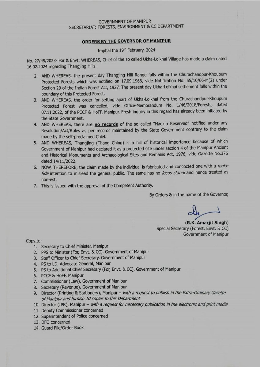 Orders by Government of Manipur regarding Thangjing Hills.

#KukiLiesXposed yet again.