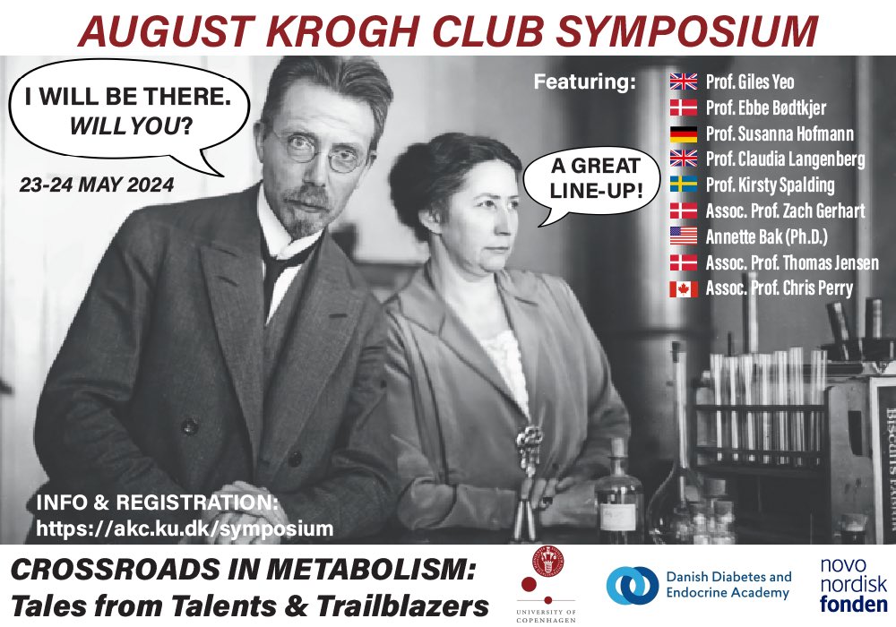 Symposium Announcement 📣! On May 23-24 the August Krogh Club is hosting a FREE symposium at the Royal Danish Academy of Sciences and Letters, Copenhagen, Denmark. Will you be there? More info: akc.ku.dk/symposium. @NEXSKU @DDEA_Denmark @novonordiskfond