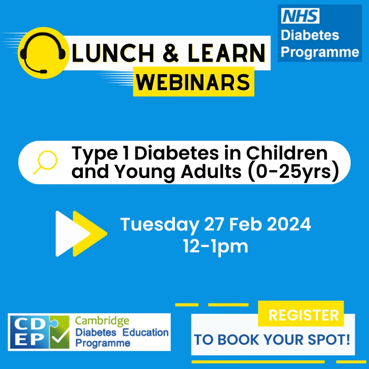 CDEP (@cdepdiabetes) on Twitter photo Join us next week for our ๐ NHS Lunch and Learn Webinar: ๐ง๐๐ฝ๐ฒ ๐ญ ๐๐ถ๐ฎ๐ฏ๐ฒ๐๐ฒ๐ ๐ถ๐ป ๐๐ต๐ถ๐น๐ฑ๐ฟ๐ฒ๐ป ๐ฎ๐ป๐ฑ ๐ฌ๐ผ๐๐ป๐ด ๐๐ฑ๐๐น๐๐ (๐ฌ-๐ฎ๐ฑ๐๐ฟ๐)
๐ 27 February
โฐ 12pm - 1pm
Book your place here: tinyurl.com/2b268vdh Join us next week for our ๐ NHS Lunch and Learn Webinar: ๐ง๐๐ฝ๐ฒ ๐ญ ๐๐ถ๐ฎ๐ฏ๐ฒ๐๐ฒ๐ ๐ถ๐ป ๐๐ต๐ถ๐น๐ฑ๐ฟ๐ฒ๐ป ๐ฎ๐ป๐ฑ ๐ฌ๐ผ๐๐ป๐ด ๐๐ฑ๐๐น๐๐ (๐ฌ-๐ฎ๐ฑ๐๐ฟ๐)
๐ 27 February
โฐ 12pm - 1pm
Book your place here: tinyurl.com/2b268vdh