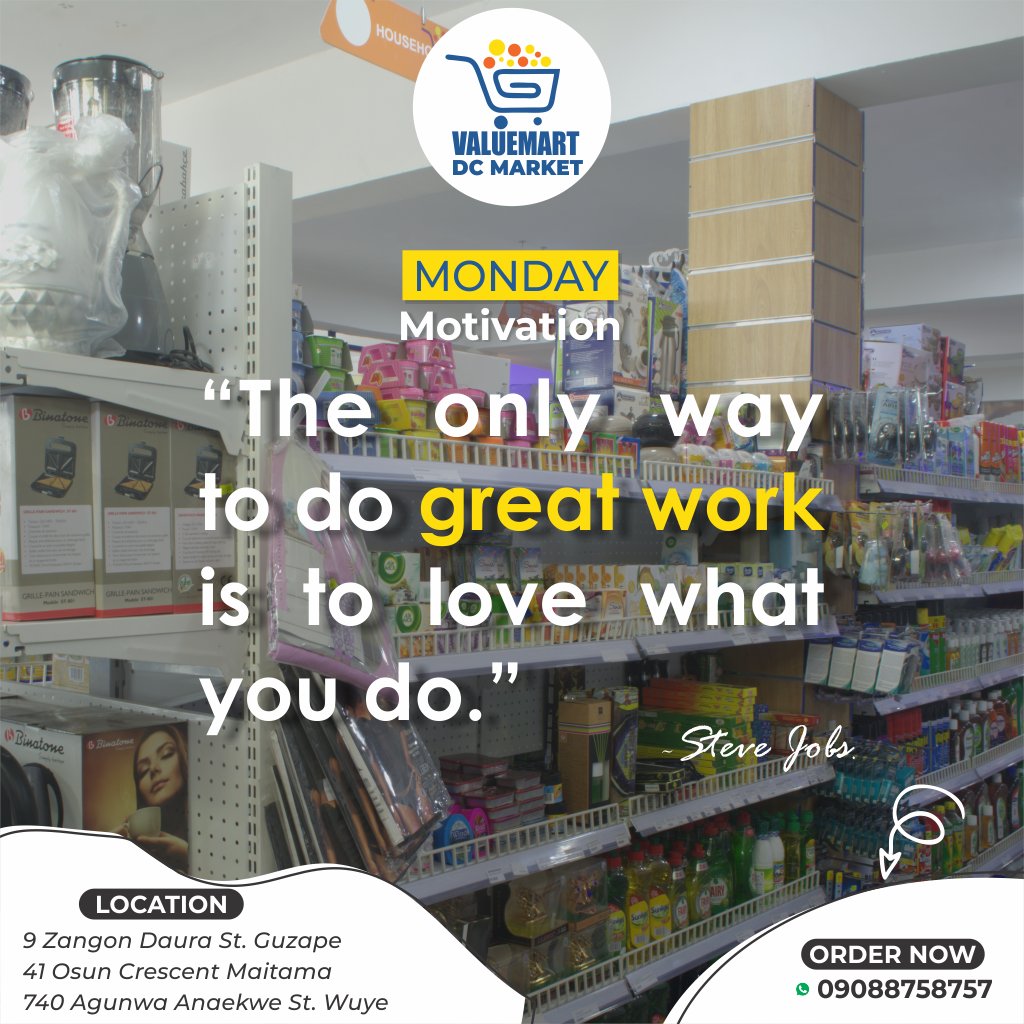 valuemartdc's tweet photo. Love what you do.

#valuemart #valuemartguzape #monday #mondaymotivation https://t.co/4mQEGNw99A