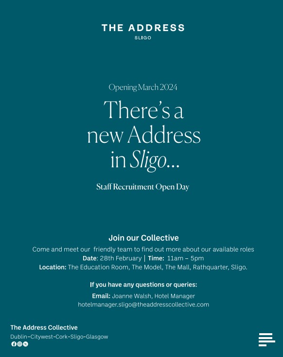 The Address Sligo is opening next month.  If you would like to find out about the roles we have available please come visit us on the 28th February for a chat.
#jobfairy
#AnAddressLikeNoOther