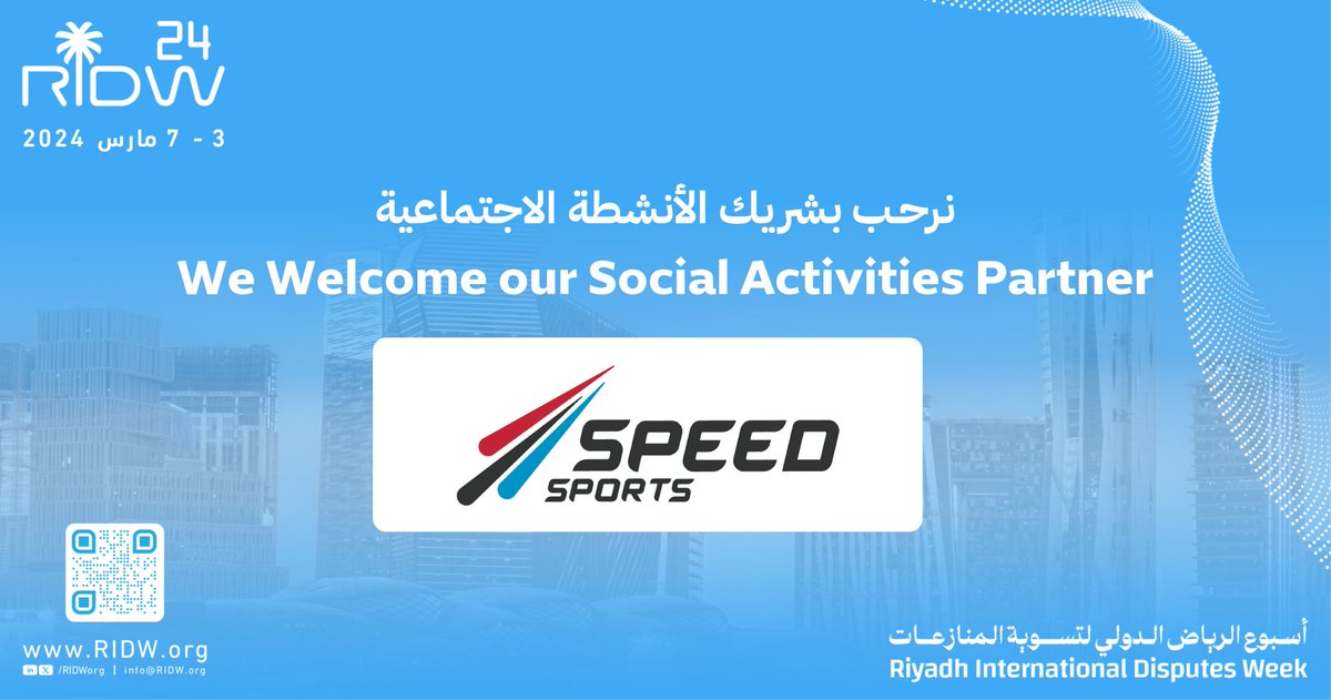 نرحب بـ "السرعة الرياضية"، شريك الأنشطة الاجتماعية لأسبوع الرياض الدولي لتسوية المنازعات 2024.

🔗 | سجل حضورك اليوم: ridw.org/ar/events

We welcome <a href="/SpeedSportsKSA/">Speed Sports | السرعة الرياضية</a> as the Social Activities Partner for #RIDW24. 

🔗 | Get involved today: ridw.org/events