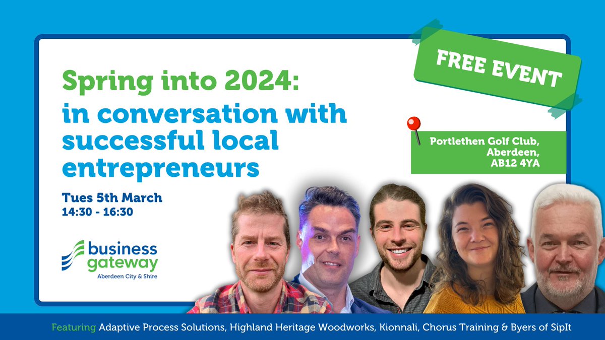 🌷Kick-off spring feeling motivated & inspired! Join us in Portlethen as we welcome 5 top local entrepreneurs & award-winning companies across a range of sectors to deep dive into their journey, highs & lows, insights and future plans. Book your place 👉 ow.ly/haI950QESXz