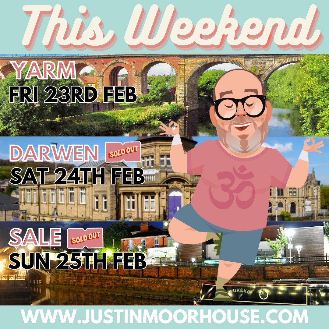 💥 THIS WEEKEND 💥 Just a few tickets left for my 'Stretch and Think' tour show at @PAAuditorium, #Yarm on Friday night. Darwen and Sale now SOLD OUT. 🧘🏻‍♂️ BOOK HERE: justinmoorhouse.com/diary/