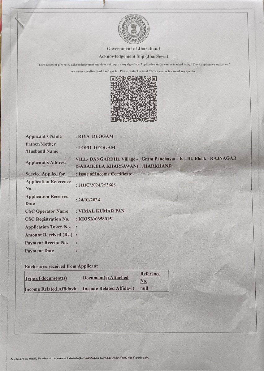 JorsaCSCVLE1's tweet image. सरायकेला जिला अंतर्गत राजनगर ब्लॉक में income Certificate हेतु 1 महीने से कर्मचारी लॉगिन पर ही है और इस पर ध्यान देना वाला कोई नही, विद्यार्थी ekalyan नही भर पा रहा, आप से अनुरोध है कि इस पर भी थोड़ा ध्यान देने की जरूरत है|  @DCseraikella @ChampaiSoren @JharkhandCMO