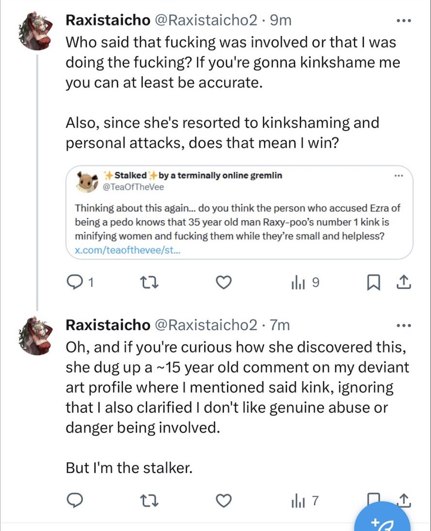 TeaOfTheVee's tweet photo. T’would appear I struck a nerve, lol. And for the record, I didn’t have to “dig” for anything. Turns out when you’re as aggressive and stalkery as you, people tend to remember your skeletons and pass ‘em along. But ok we could talk about the shotacon fic you commented on instead? https://t.co/y1mXZSurZo