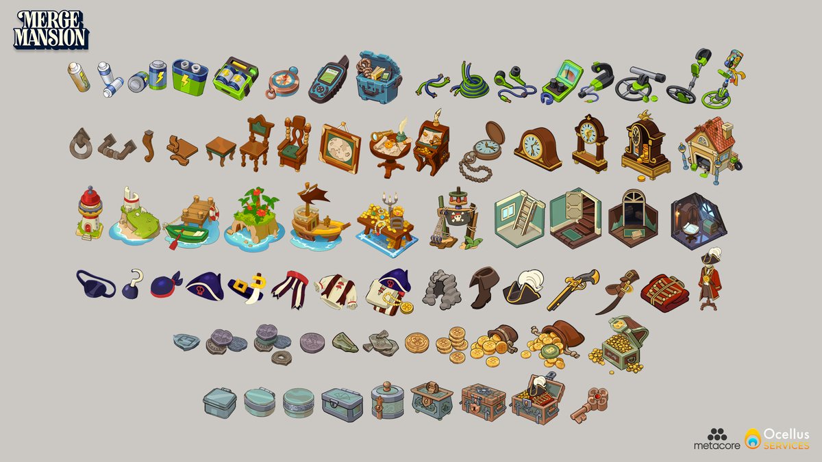 Pirates Pack (Collection Event) for
<a href="/Mergemansion/">Grandma Ursula</a> 🏴‍☠️

🎨 <a href="/metacoregames/">Metacore</a>: Art Direction 
🎨 Ocellus Services: Concept and Colo  

More on 👉 shorturl.at/PTXZ1
#MergeMansion #Props #Pirates