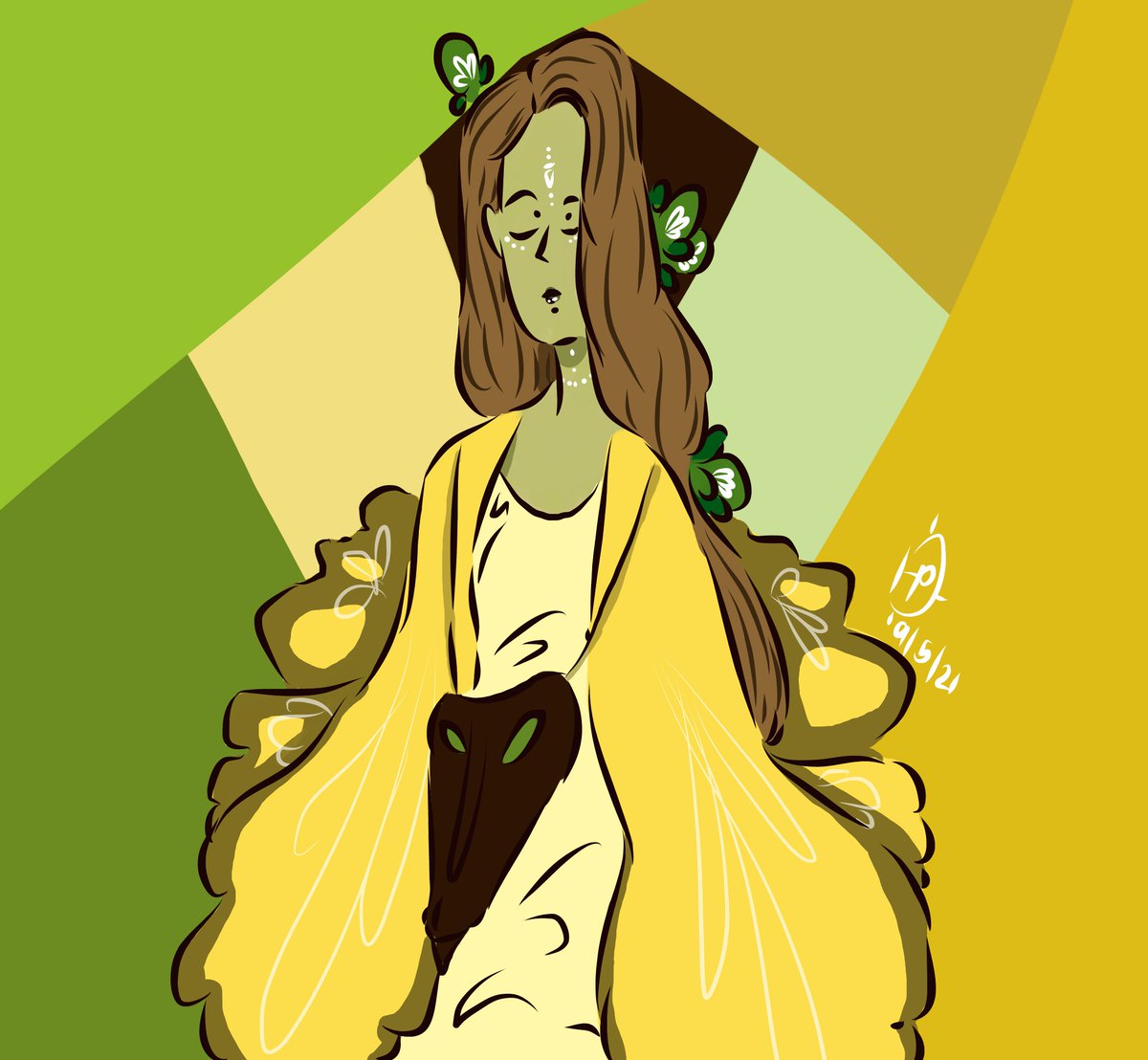 pineapple_hanna's tweet photo. The difference of mi artwork: 2024 vs 2021 
Artwork Title: Goddess of golden flora 
Application used: Krita

It's been so long since I had time to make any artworks, while taking thesis. 💚🌸
#originalcharacterart #digitalart https://t.co/UMEqb0ydh5