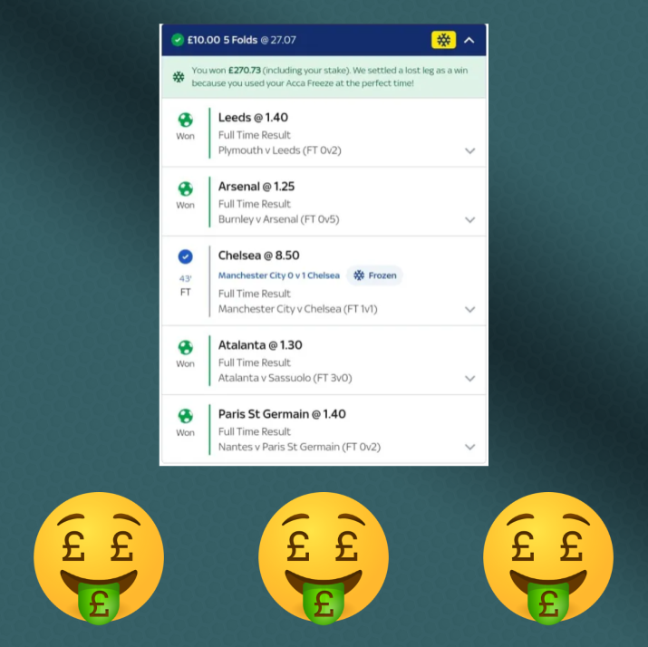 FreeUKBetsTips's tweet photo. Acca Freeeeze!! 🥶🥶

Another 1 in the bag! Sums up a great weekend in our server 💥🔥

Todays is already up! Make sure to jump on 🤑

#freebettingtips #bettingtips #bettingtipster #bettingsports #BETTING #winningbets https://t.co/TUjAgYryMY