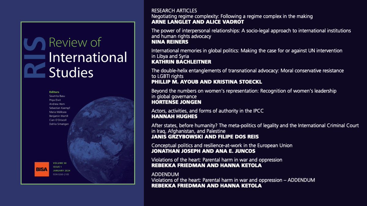 🎉 Vol 50(2) is out!🎉

This new issue features nine new research articles from:

@ArneLa_10
@AliceVadrot
@NinaReiners
<a href="/Phillip_Ayoub/">Phillip Ayoub on BlueSky @payoub.bsky.social</a>
<a href="/StoecklKristina/">postsecular_conflicts</a>
<a href="/HortenseJongen/">Hortense Jongen</a>
@Hanshare
@AEJuncos
@hanna_ketola
&amp; many more!

📚Read Here ➡️ buff.ly/3vVlcLb

<a href="/MYBISA/">BISA - British International Studies Association</a> <a href="/CUP_PoliSci/">Cambridge University Press - Politics</a>
