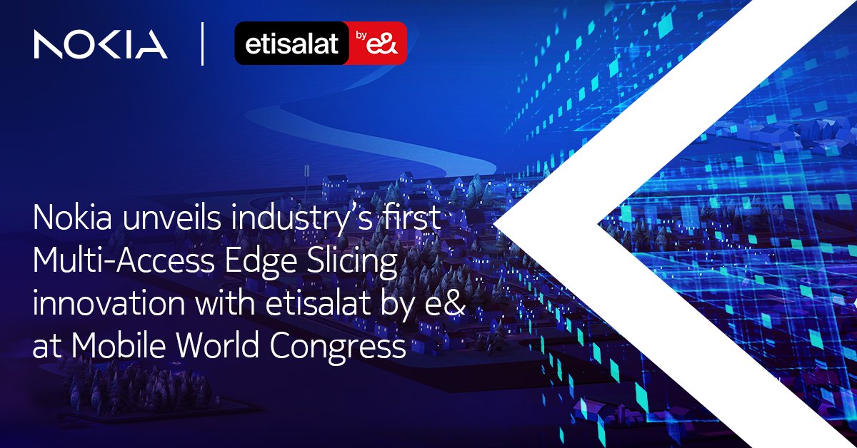 Together with @etisalatAnd, we will be showcasing our innovative Multi-Access Edge Slicing technology on a live network at #MWC24. It enables premium slicing services with unified experience across 5G, FWA and Fixed Access. 

Read nore 📰 nokia.ly/3T3hE7O