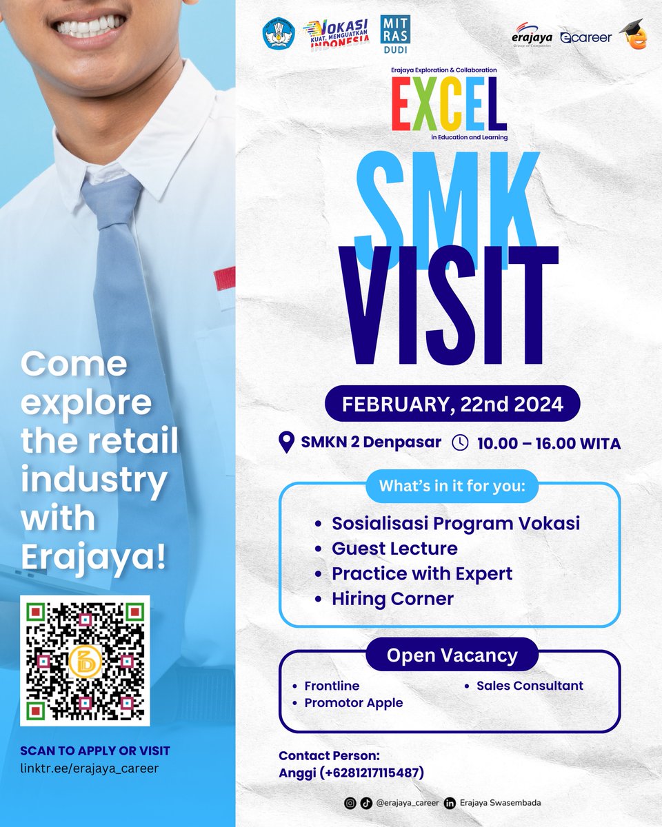 mitrasdudi's tweet photo. [Segera Hadir di Kota Bali!]✨

Jangan lewatkan kesempatan emas ini! Akan ada konsultasi karir dan berbagai explorasi bisnis Erajaya loh!  
Ikuti juga walk-in interview dan bersiaplah untuk mengukir kesuksesan bersama Erajaya! 💼🚀 #ErajayaEXCEL #VokasiBisa #MitrasDUDI https://t.co/Sjriit0vCf