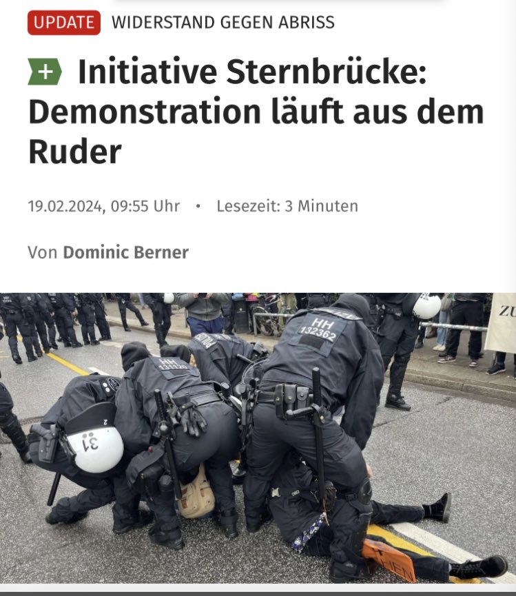 „Demonstration läuft aus dem Ruder“ titelt das <a href="/abendblatt/">Hamburger Abendblatt</a> weil zwei Leute ne Sitzblockaden gestartet haben 🤡 #Sternbrücke