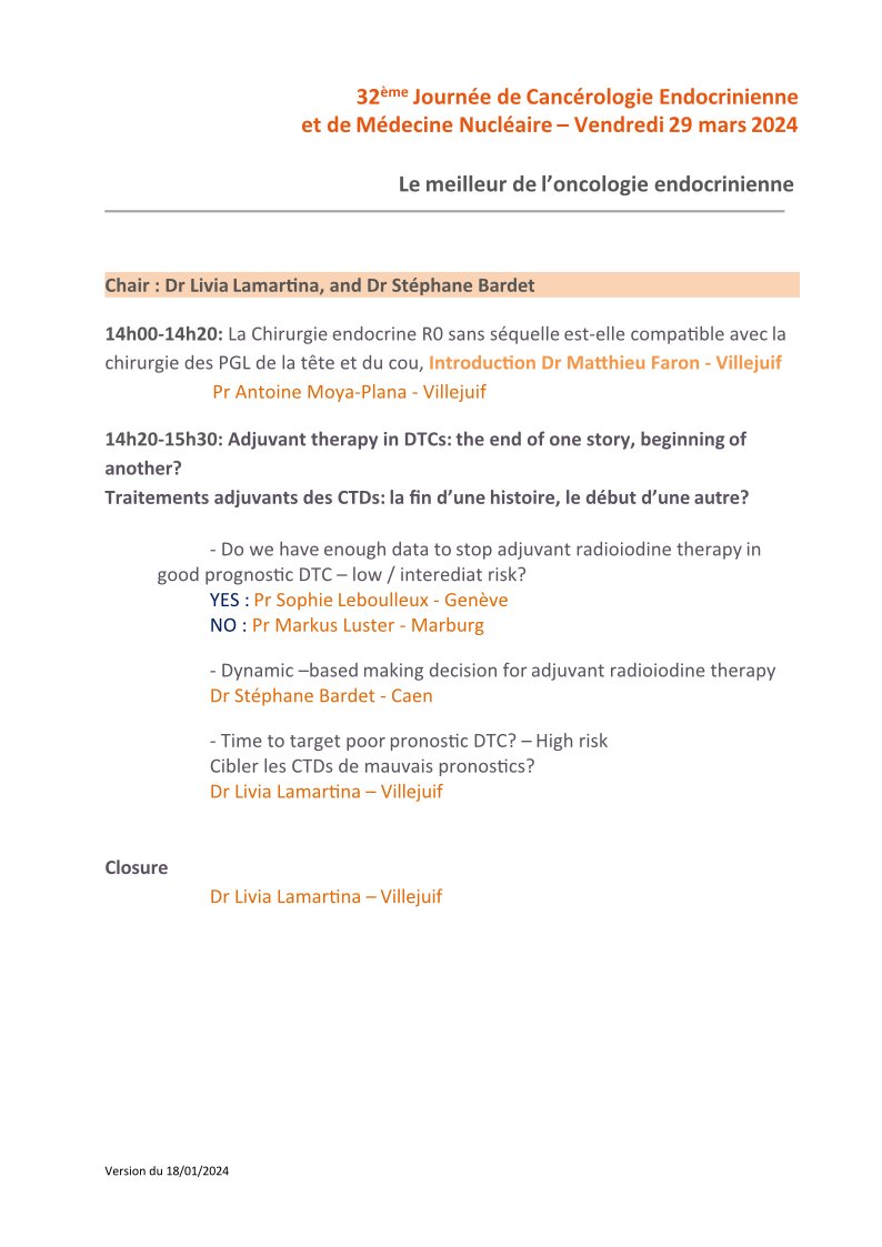 📅 La 32ème journée de #cancérologie endocrinienne et de médecine nucléaire organisée par <a href="/GustaveRoussy/">Gustave Roussy</a> et l' <a href="/UnivParisSaclay/">Université Paris-Saclay</a> aura lieu le 29 mars.
Cette journée sera l'occasion de discuter autour des progrès récents en médecine nucléaire.

Inscription : tinyurl.com/y3zp782f