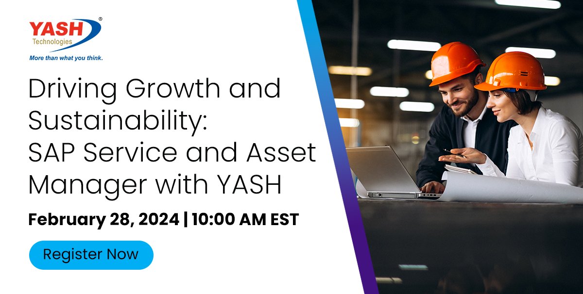YASH_Tech's tweet photo. Elevate your #sustainability journey with @YASH_Tech! Join us for an interactive webinar on February 28th, 10 AM EST, where we'll unveil live demos and share success stories of organizations leveraging @SAP Service and Asset Manager Solution.  https://t.co/KtTWLVMv4j https://t.co/NqNd7jJSuE
