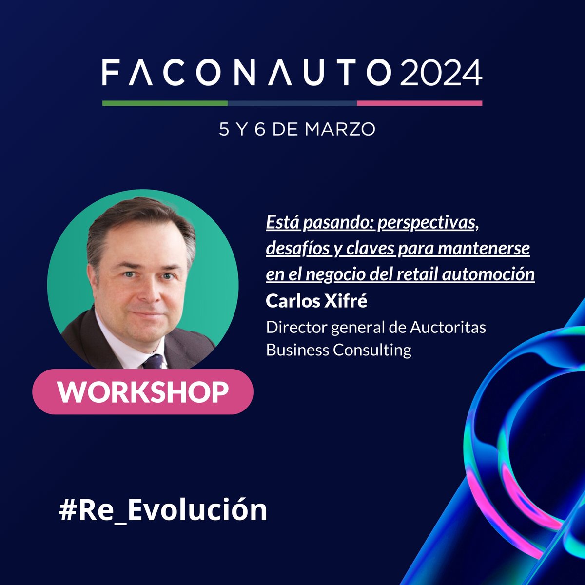 Faconauto_com's tweet photo. 👏Carlos Xifré, director general de Auctoritas Business Consulting, protagonizará el workshop "Está pasando: perspectivas, desafíos y claves para mantenerse en el negocio del retail #automoción".

📍Palacio Municipal @IFEMA.

🔗https://t.co/YsuVM5mrLN

#Re_Evolución https://t.co/hp3YGbSgXE