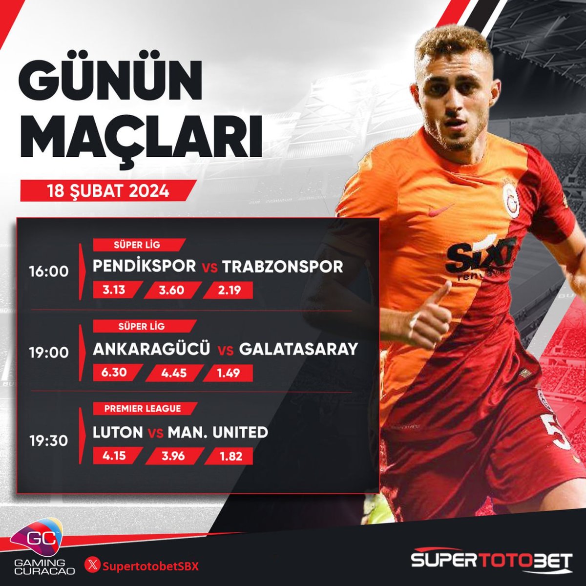 Süpertotobet'te Günün Karşılaşmaları

🤩Pendikspor🆚Tuzlaspor
🤩Ankaragücü🆚Galatasaray
🤩Luton🆚Man.United

En yüksek oranlar sizleri bekliyor supertotobet ayrıcalıklar dünyasına sende katıl !