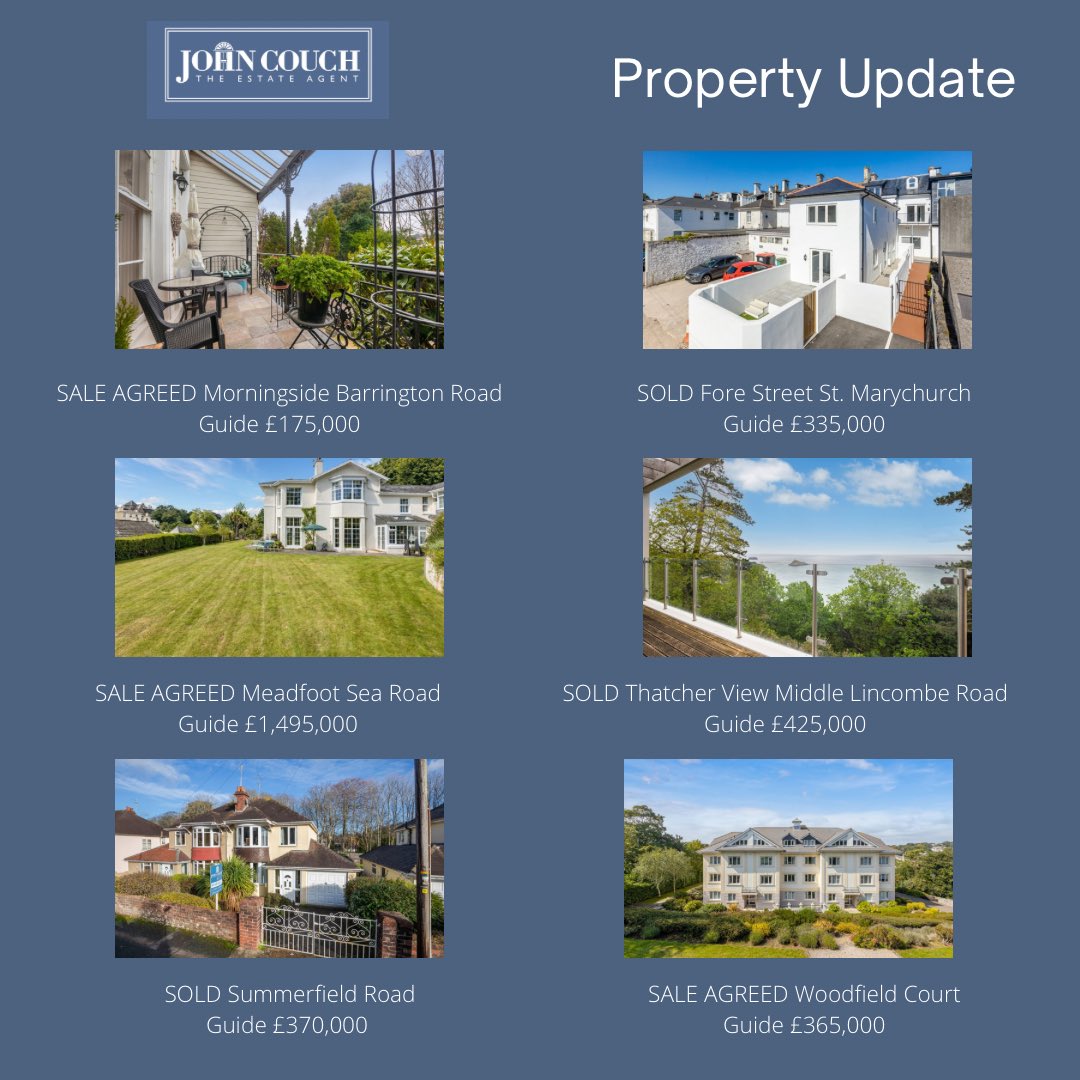 Happy Monday! Here are just some of the properties we had sales agreed on and exchanged last week! 🔥

📞 01803 296500
📧 mail@johncouch.co.uk 

#torquayproperty #torquay #estateagentstorquay #estateagentsdevon #devonproperty