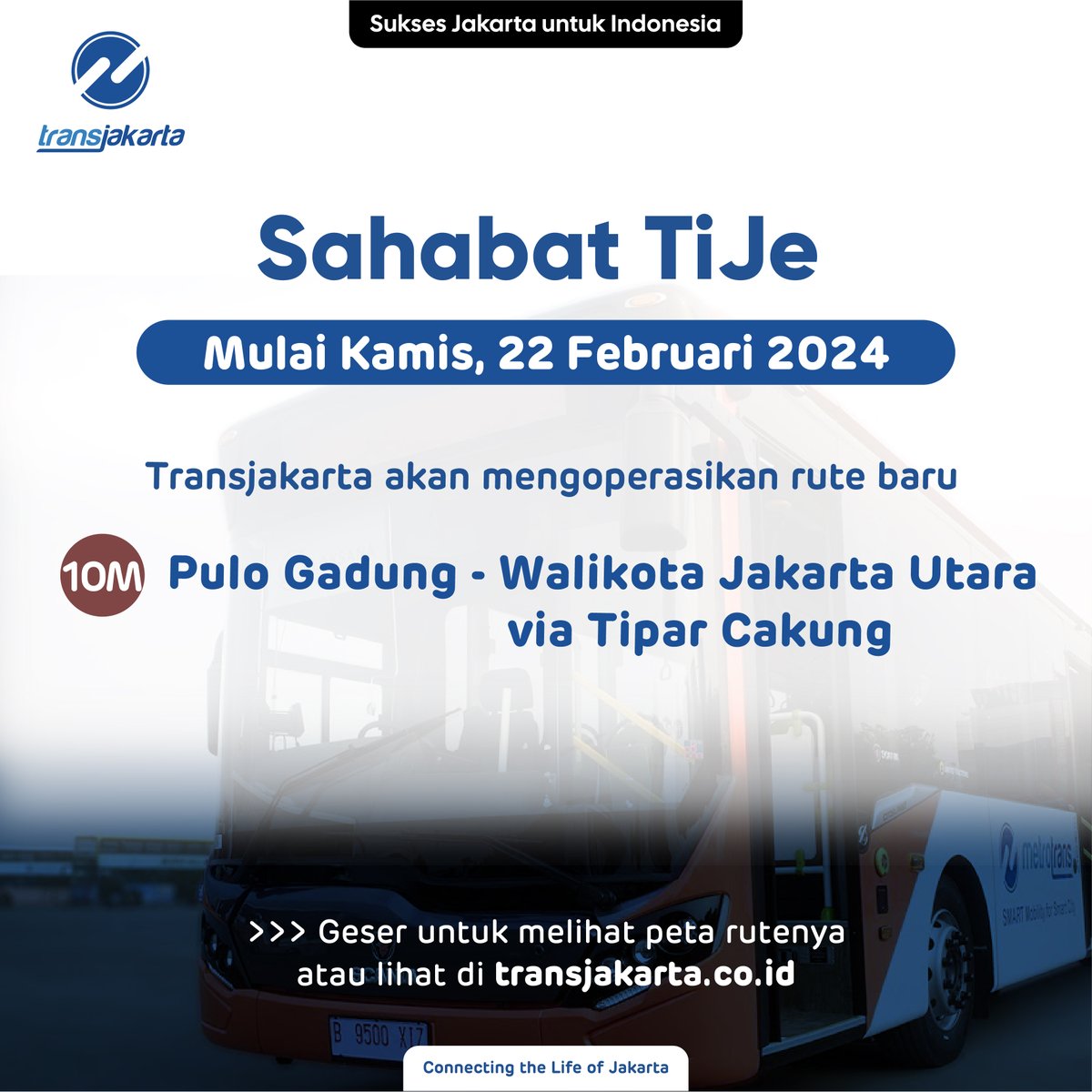 Sorak sorai bergembira!
Ada rute baru nih melewati Tipar Cakung, dari Pulo Gadung ke Walikota Jakarta Utara!