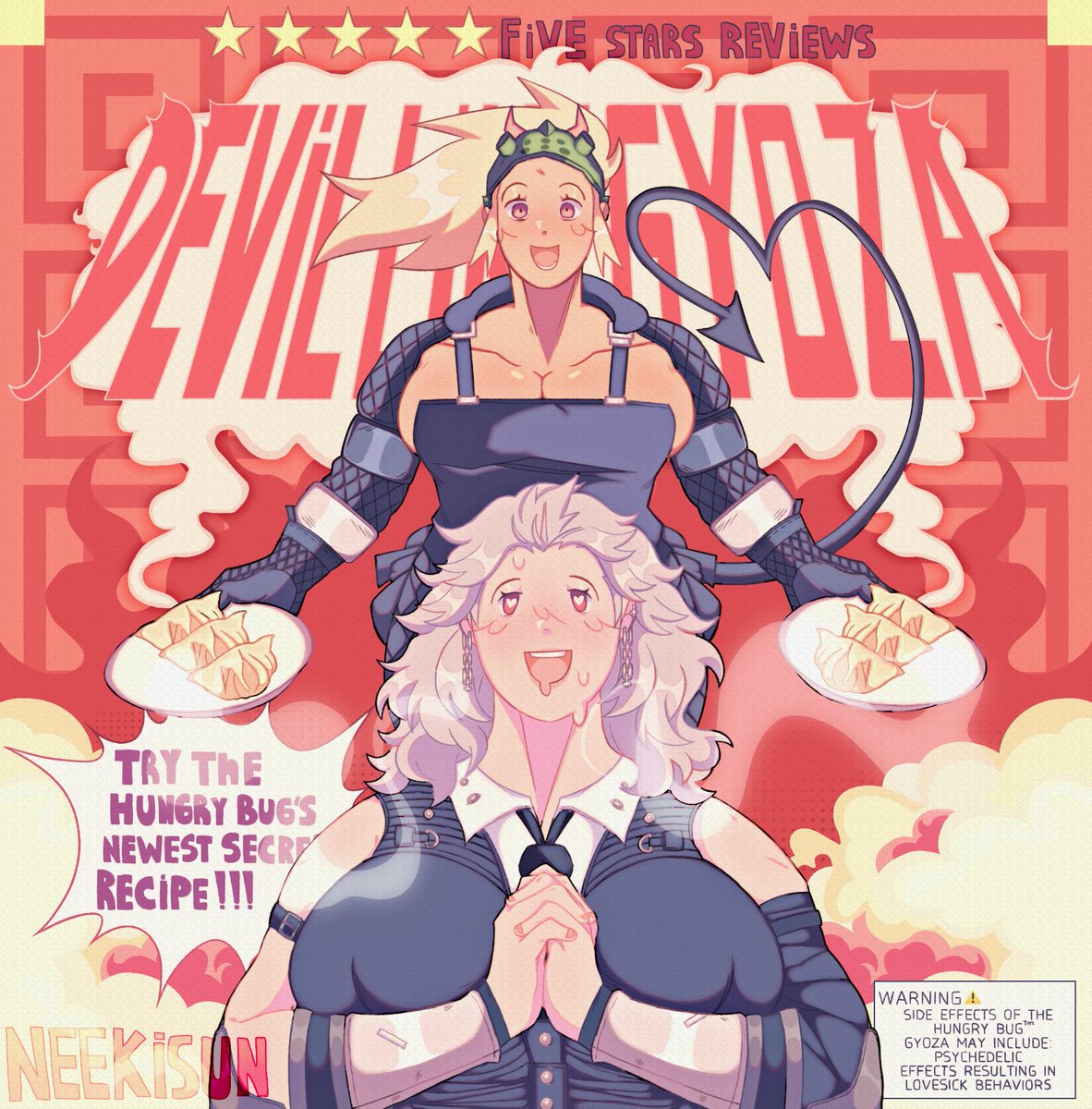 Neekisun's tweet photo. In celebration of #Dorohedoro finally getting a Season 2! The devilish chef has made a comeback with her gyoza that makes you fall in love!  #noikaido #ドロヘドロ https://t.co/gQBaZ9CLgQ