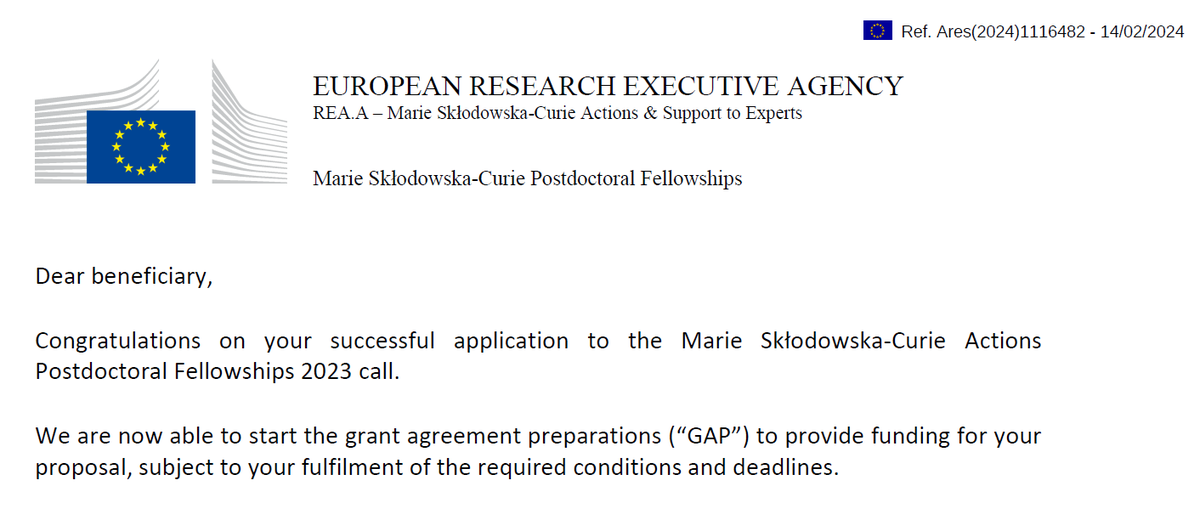 Very happy and proud for winning the Marie Skłodowska-Curie fellowship. Thank <a href="/cees_dekker/">cees dekker - also at @ceesdekker.bsky.social</a> for hosting the application. 🥳