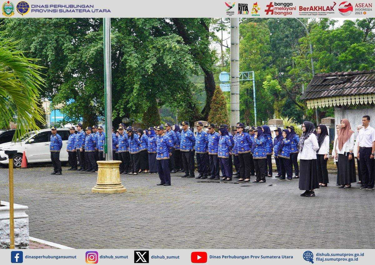 Dishubsu bersama BKAD Provsu, melaksanakan Upacara Peringatan Hari Kesadaran Nasional yang dipimpin Kepala BKAD Provsu Dr. Drs. M. Ismael Parenus Sinaga, MSi, sebagai Pembina Upacara yang diikuti seluruh ASN dan Non-ASN, di Halaman Kantor Dishubsu. Senin, (19/02/24). #dishubsumut